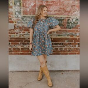 Floral Denim Mini Dress by Easel Size Medium NWT